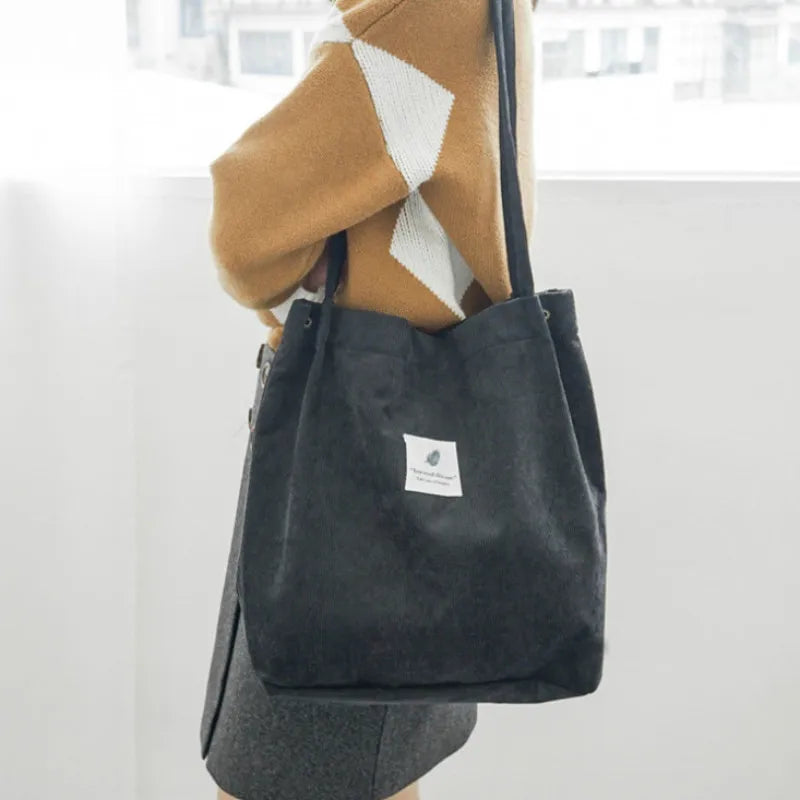 Corduroy Canvas Shoulder Bag Eco-Friendly Storage Handbag