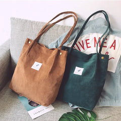 Women Corduroy Shopping Bag Canvas Shoulder Handbag Eco Tote