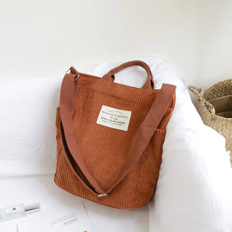 Large Capacity Corduroy Shoulder Bag for Women