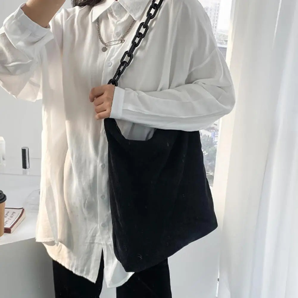 Women Corduroy Shoulder Bag Leopard Handbag Underarm Chain Pouch
