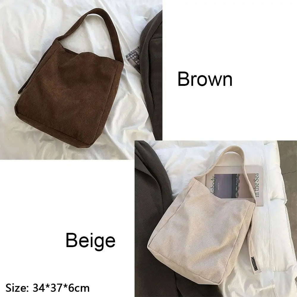 Women Corduroy Shoulder Bags Soft Handbags Tote Bags Girls Students Large