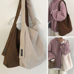 Women Corduroy Shoulder Bags Soft Handbags Tote Bags Girls Students Large