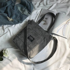 Women Corduroy Shoulder Bag Striped Handbag Zip Tote Canvas Crossbody