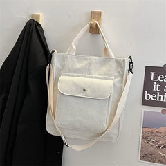 Women Corduroy Shoulder & Crossbody Bags Large Capacity Zipper Totes Soft Embroi