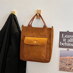 Women Corduroy Shoulder & Crossbody Bags Large Capacity Zipper Totes Soft Embroi