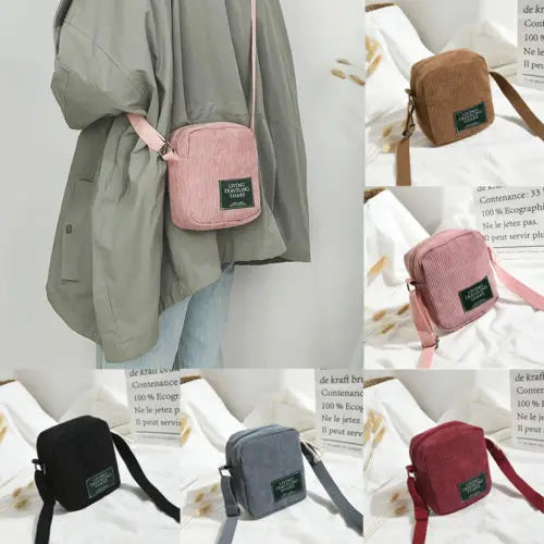 Women Corduroy Shoulder Shopping Bag Tote Crossbody Satchel Handbag