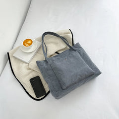 Corduroy Shoulder Shopping Bag Casual Tote for Autumn and Winter