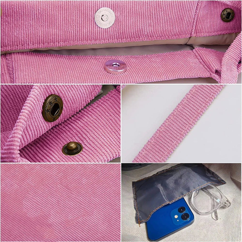 Women Corduroy Shoulder Shopping Bags Reusable Tote Handbags Eco Organizer