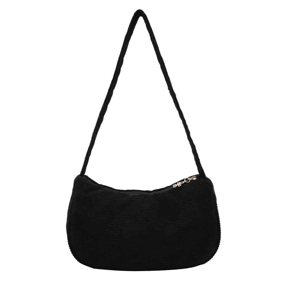 Women Corduroy Solid Shoulder Underarm Bag Ladies Casual Small Purse