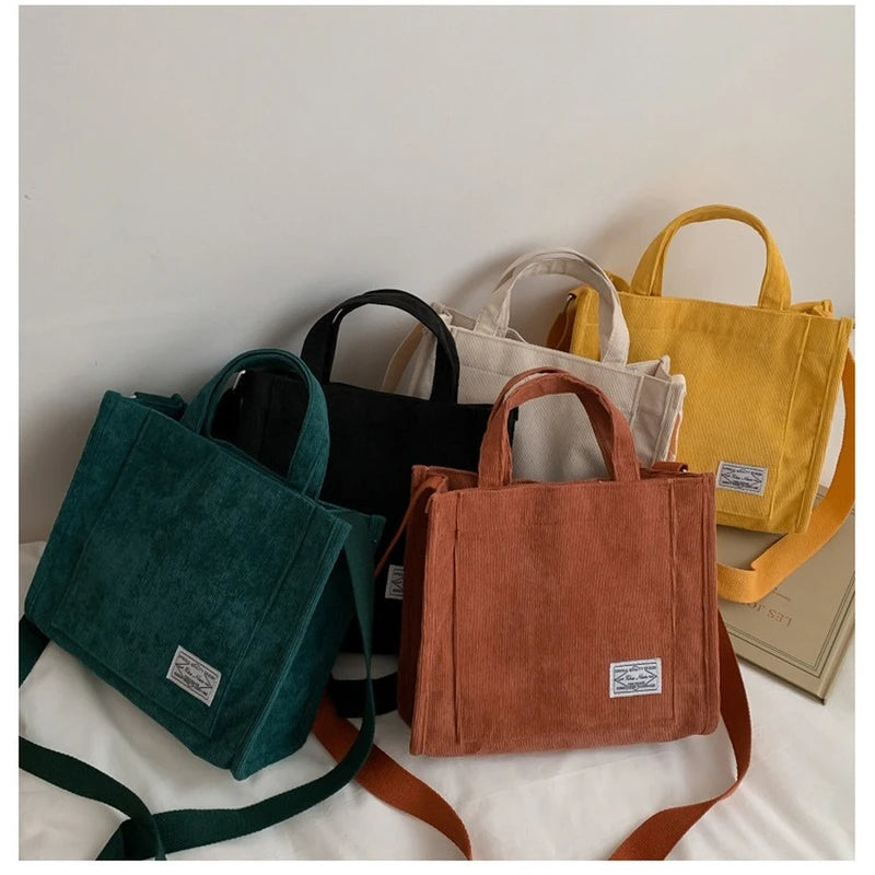 Women Corduroy Zipper Shoulder Bag Small Handbag