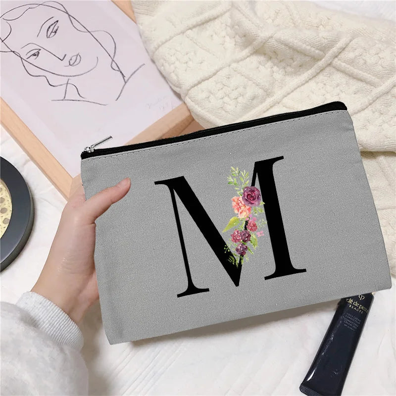 Floral Print Cosmetic Organizer Travel Bag Grey