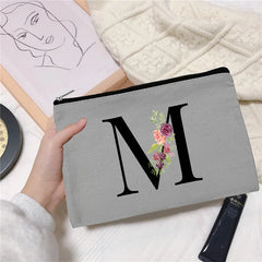 Floral Print Cosmetic Organizer Travel Bag Grey