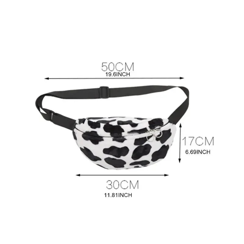 Women Cow Print Plush Waist Bag Fanny Pack Pouch Sport Hip Chest