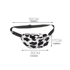 Women Cow Print Plush Waist Bag Fanny Pack Pouch Sport Hip Chest