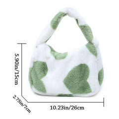 Women Cow Print Fluffy Shoulder Bag Handbag Purse Plush Bag