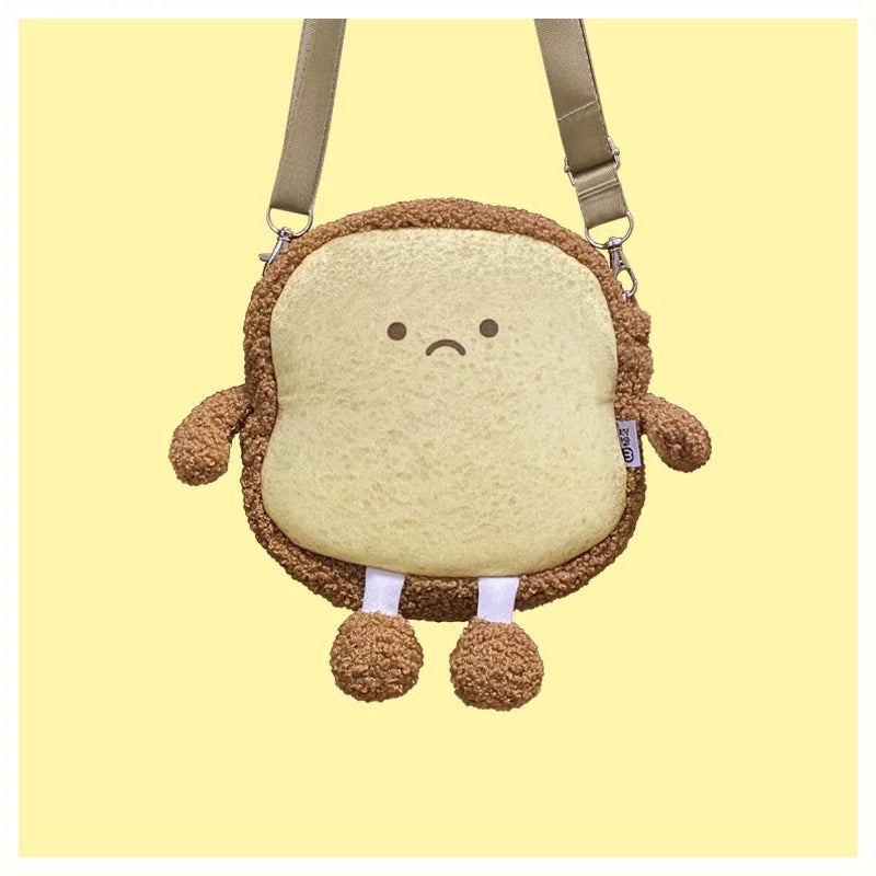 Girl's Cartoon Toast Bread Plush Shoulder Bag