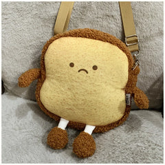 Girl's Cartoon Toast Bread Plush Shoulder Bag