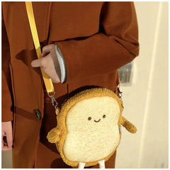 Girl's Cartoon Toast Bread Plush Shoulder Bag