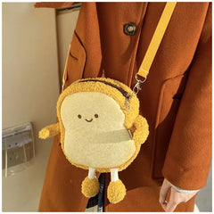 Girl's Cartoon Toast Bread Plush Shoulder Bag
