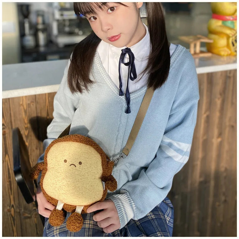 Girl's Cartoon Toast Bread Plush Shoulder Bag