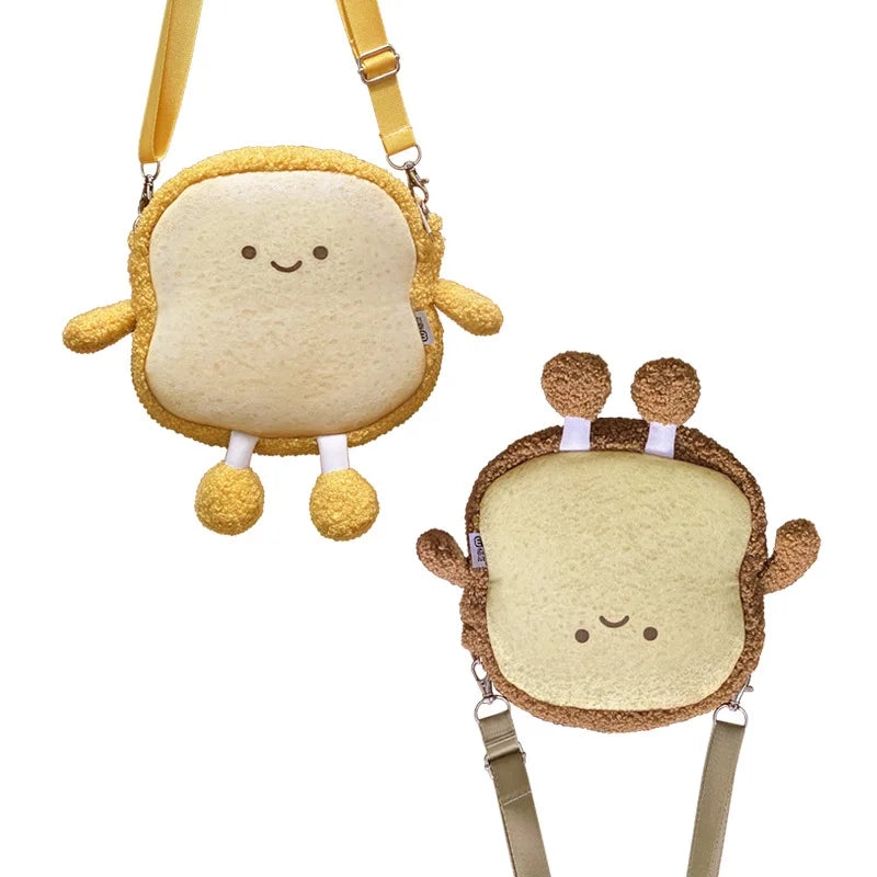 Girl's Cartoon Toast Bread Plush Shoulder Bag