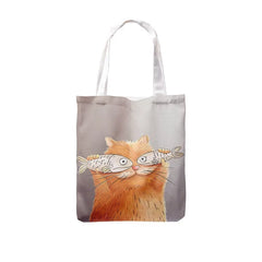 Women Creative Cat Print Tote Canvas Bag with Pocket