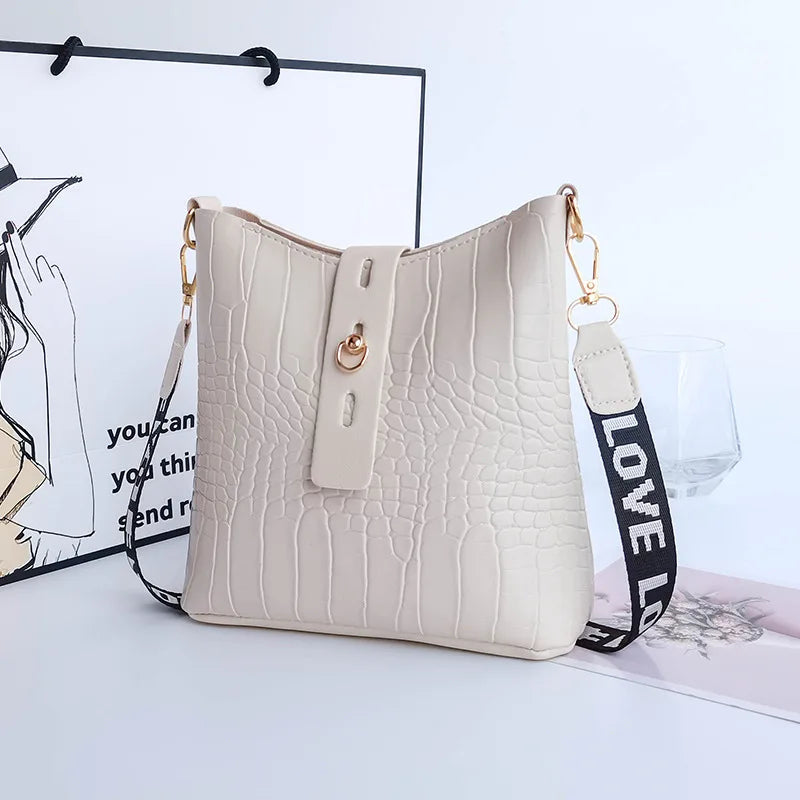 Crocodile Messenger Bag Female Crossbody Shoulder Handbag High Ladies Bucket Bag