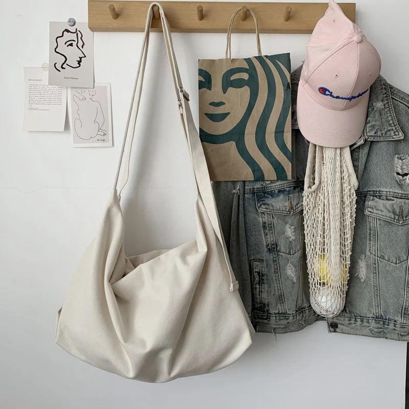 Canvas Crossbody Bag Japanese Style Large Capacity Handbag
