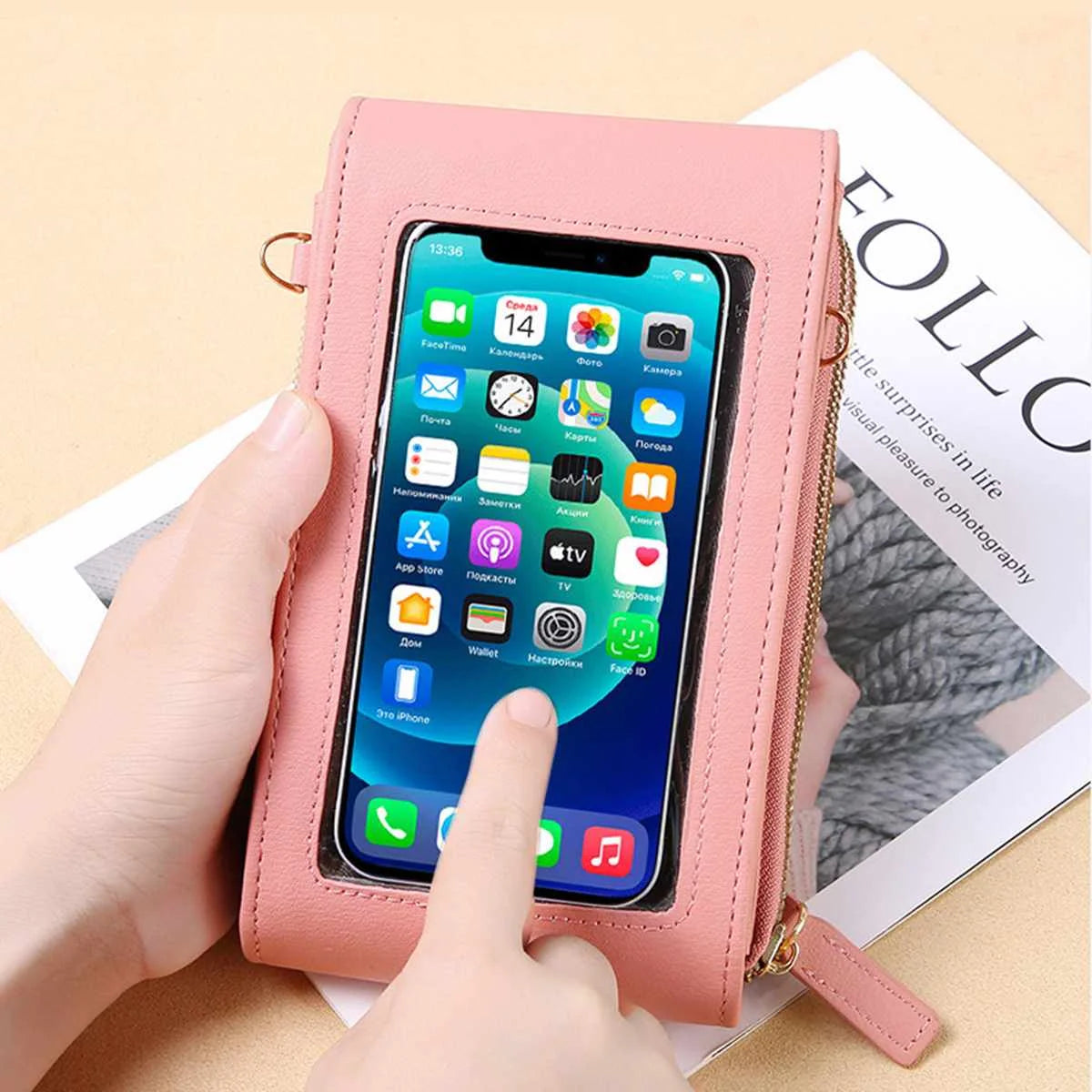 Women Crossbody Bag Mobile Phone Touch Screen Pouch Female Long Wallets