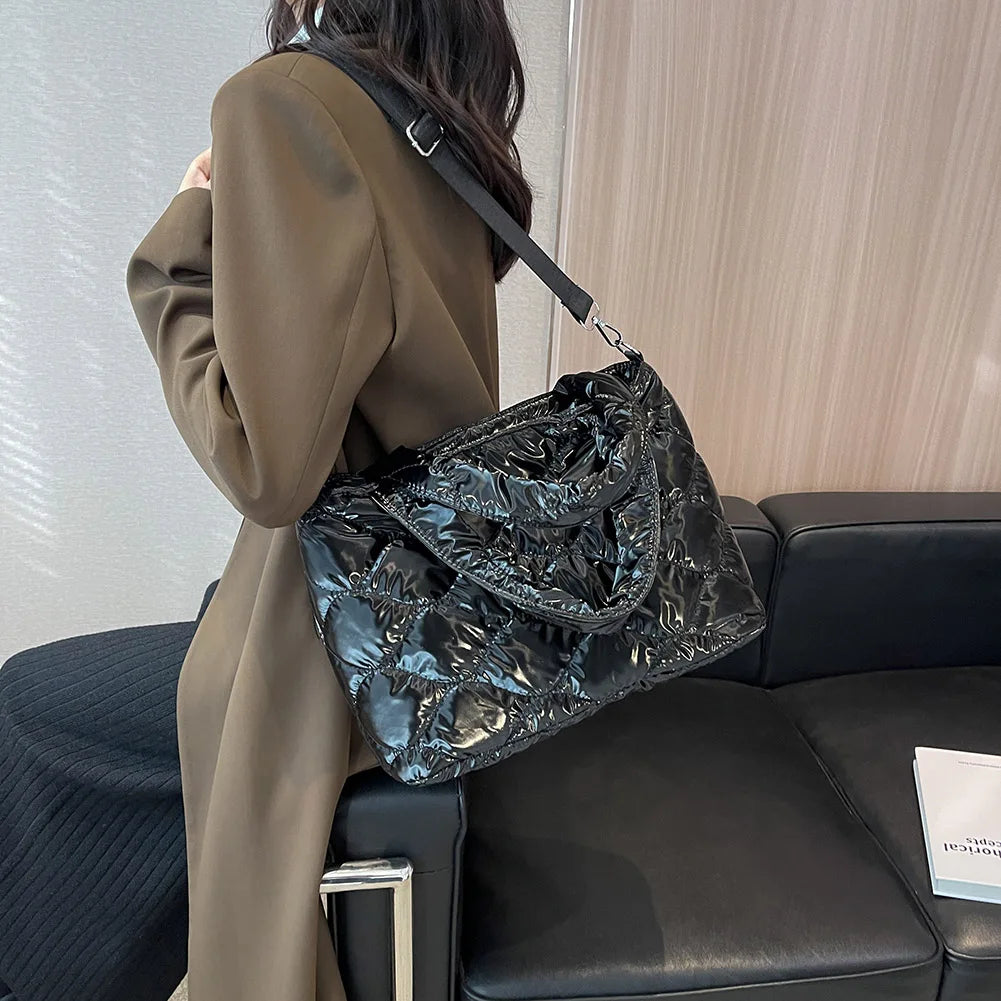 Women Crossbody Bag Solid Shoulder Bags Nylon Cotton Padded Top-handle Bag