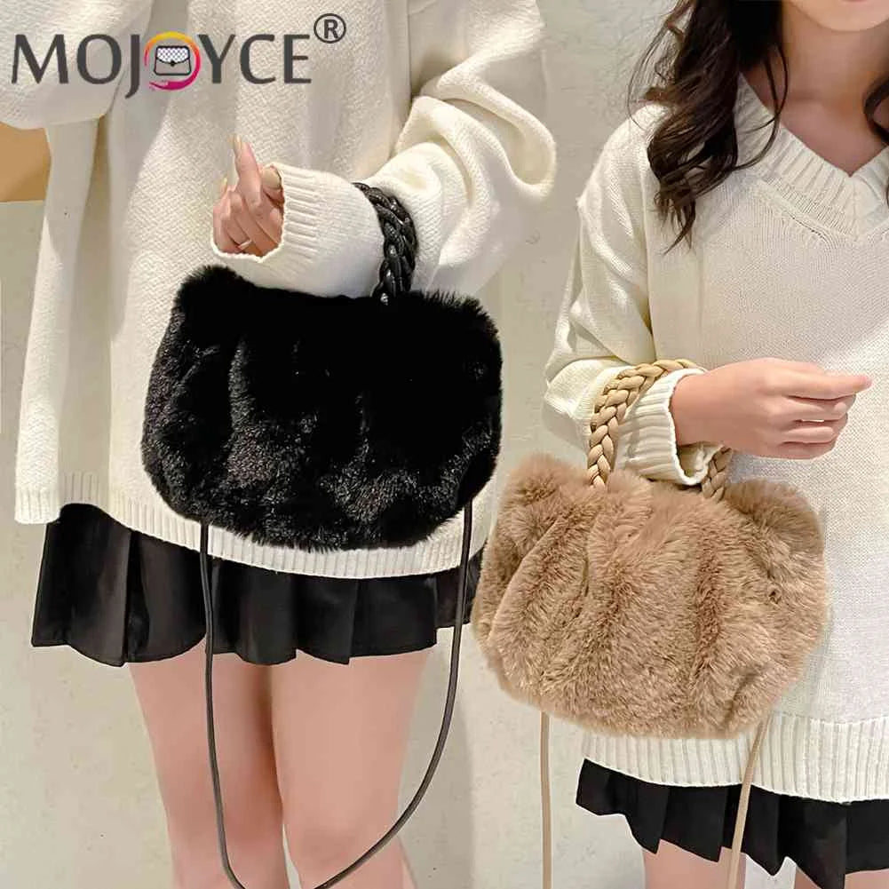 Plush Crossbody Handbag Soft Solid Shopper Travel for Office Lady
