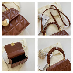 Women Crossbody Bags Pleated Heart Hasp Top-handle Bag Casual PU Leather Soft Th