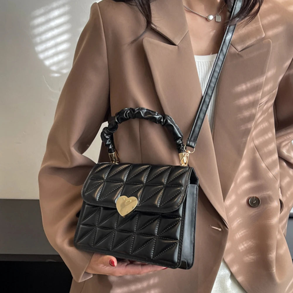 Women Crossbody Bag Heart Hasp Top-handle Casual Soft Quilted Square Tote