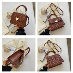Women Crossbody Bag Heart Hasp Top-handle Casual Soft Quilted Square Tote