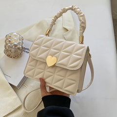 Women Crossbody Bag Heart Hasp Top-handle Casual Soft Quilted Square Tote