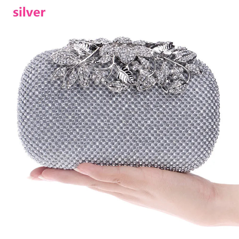 Crystal Flower Evening Bag Clutch Wedding Party Prom Purse Handbag
