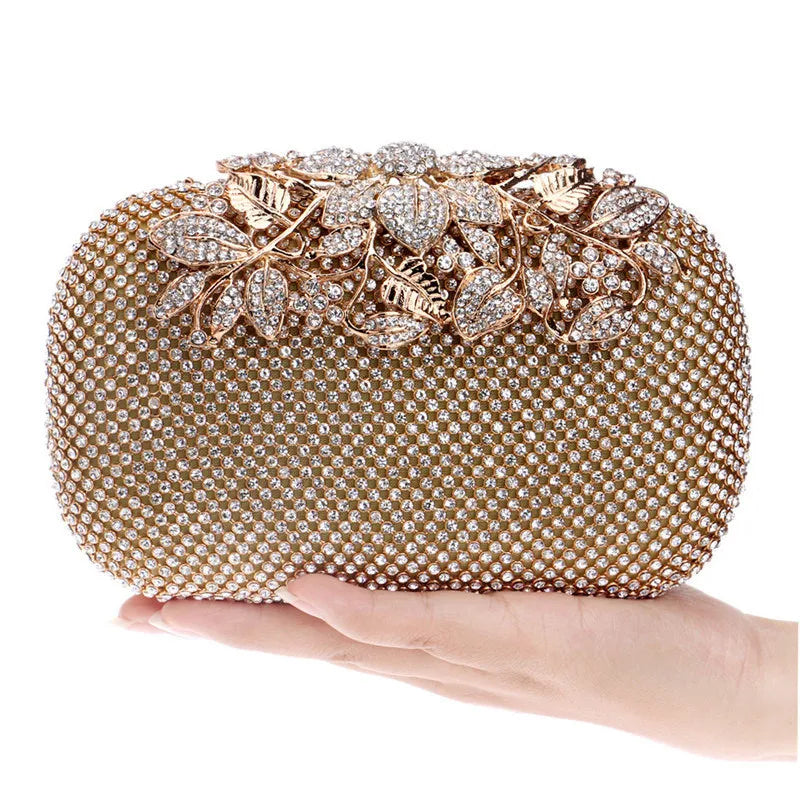 Crystal Flower Evening Bag Clutch Wedding Party Prom Purse Handbag