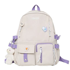 Nylon School Bag for Teen Girls Large Capacity Rucksack