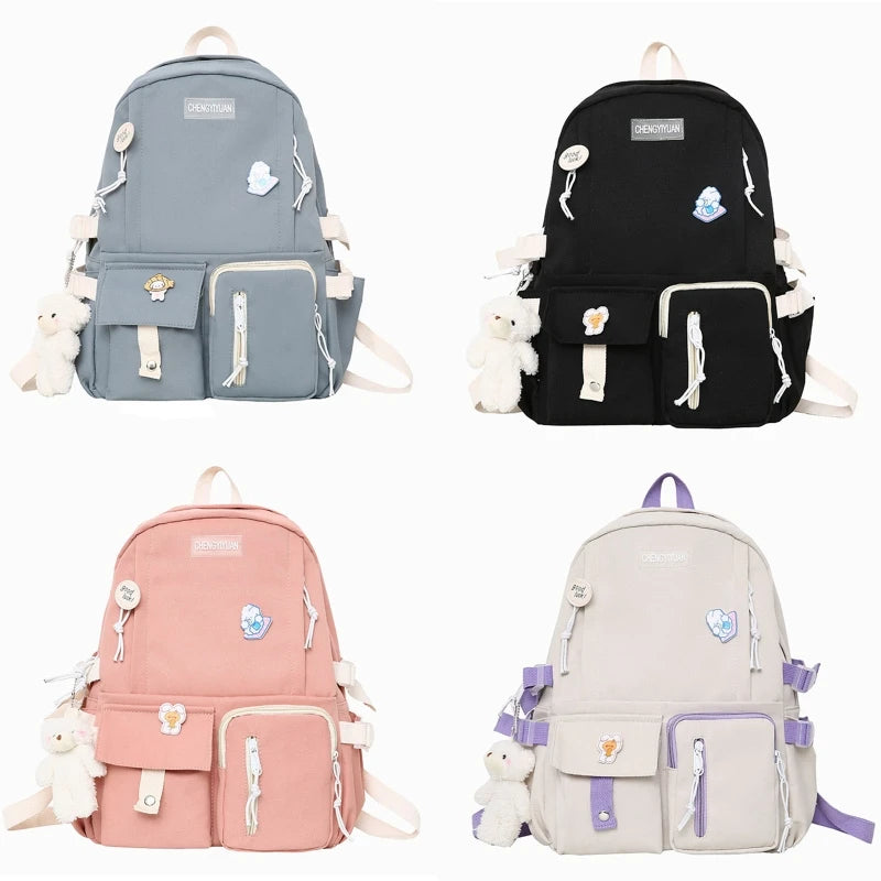Nylon School Bag for Teen Girls Large Capacity Rucksack