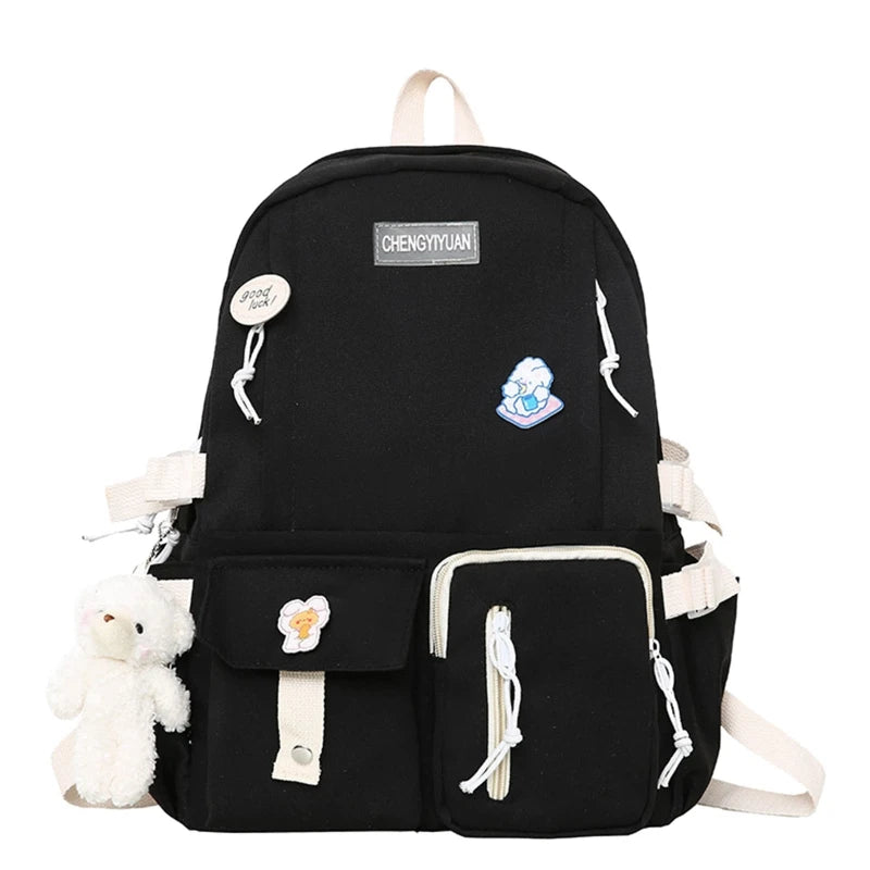 Nylon School Bag for Teen Girls Large Capacity Rucksack