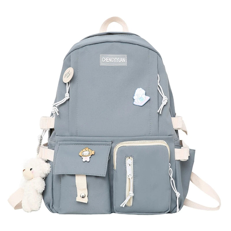 Nylon School Bag for Teen Girls Large Capacity Rucksack