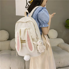 Nylon Waterproof Schoolbag Teen Girls Large Capacity Rucksack Cartoon Rabbit Bac