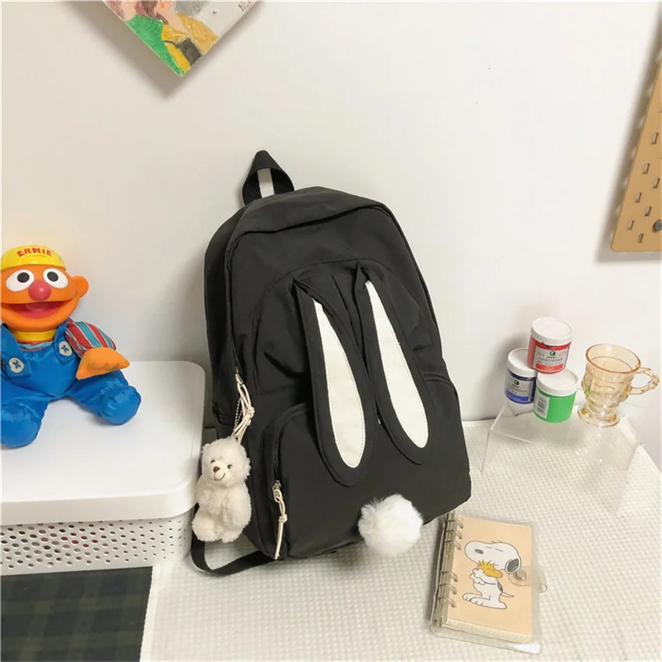 Nylon Waterproof Schoolbag Teen Girls Large Capacity Rucksack Cartoon Rabbit Bac