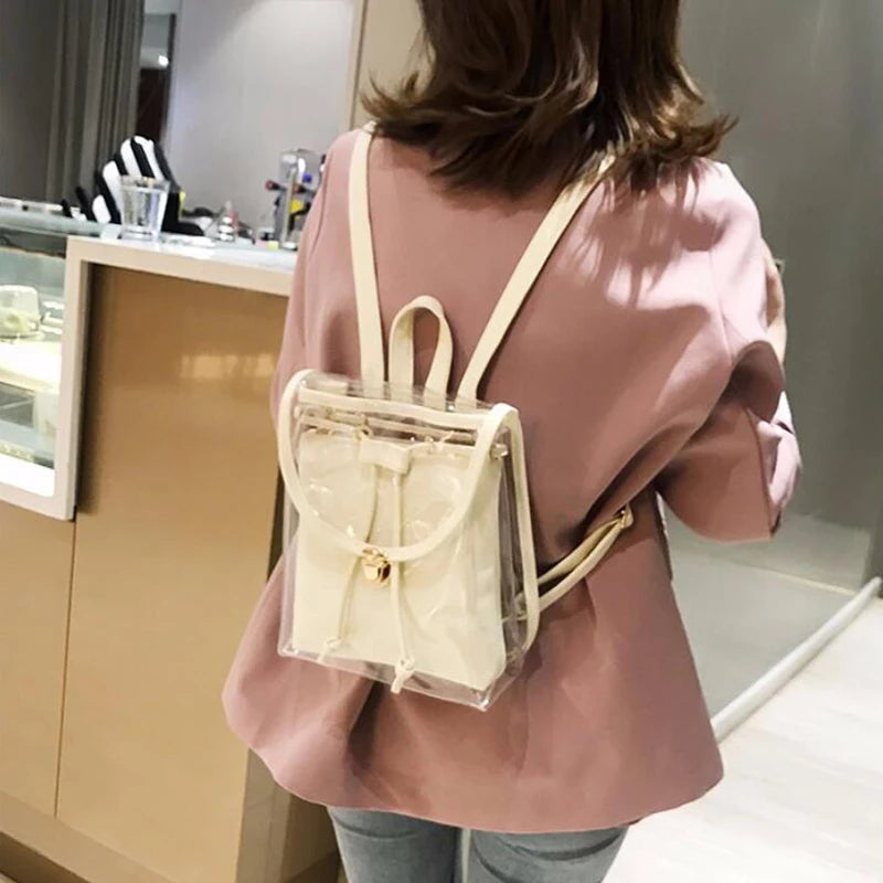 Clear Transparent Women Backpacks for Students Girls Schoolbags