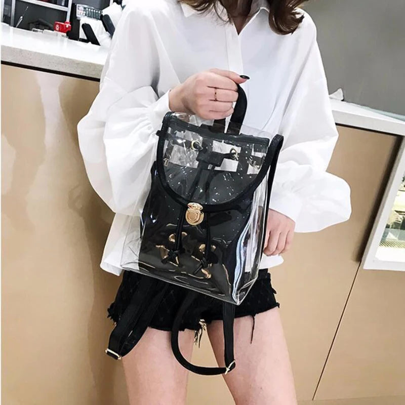 Clear Transparent Women Backpacks for Students Girls Schoolbags