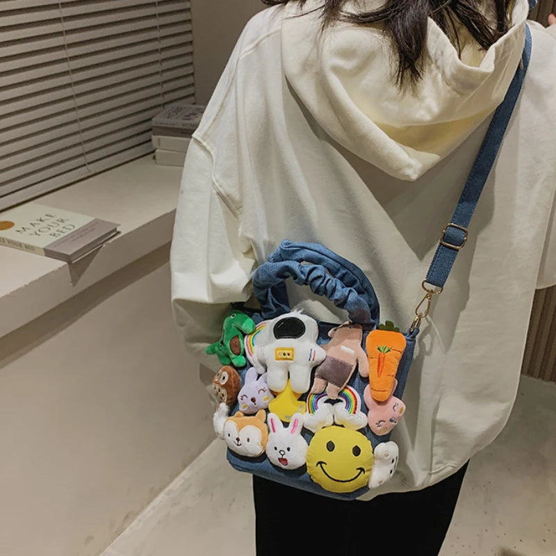 Autumn Girl Bucket Bag Rabbit Plush Pendant Shoulder Messenger Bag