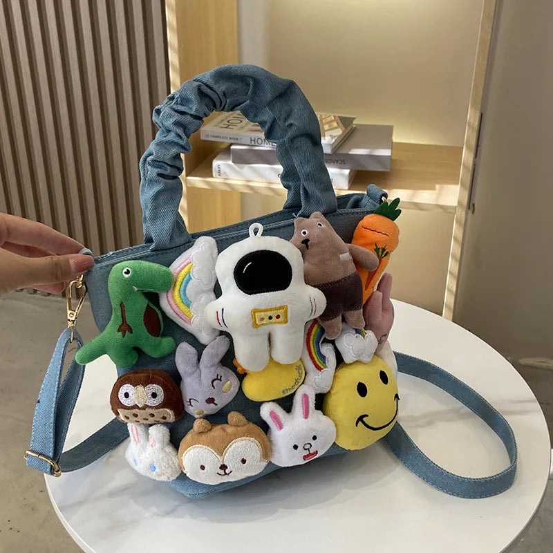 Autumn Girl Bucket Bag Rabbit Plush Pendant Shoulder Messenger Bag