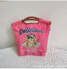 Women Cartoon Handbag Embroidered Canvas Shoulder Bag Schoolgirl Tote
