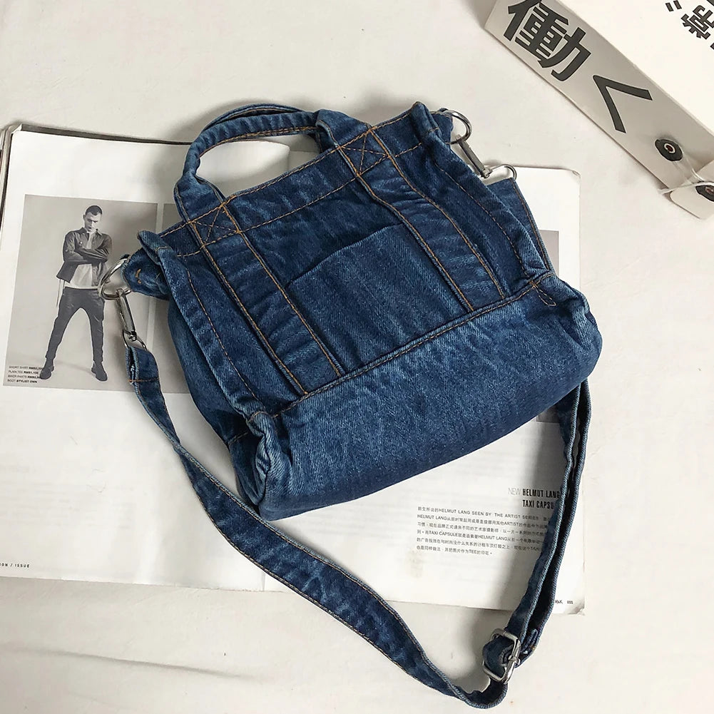 Women Denim Messenger Bag Casual Satchel Girl Totes Soft Handbag