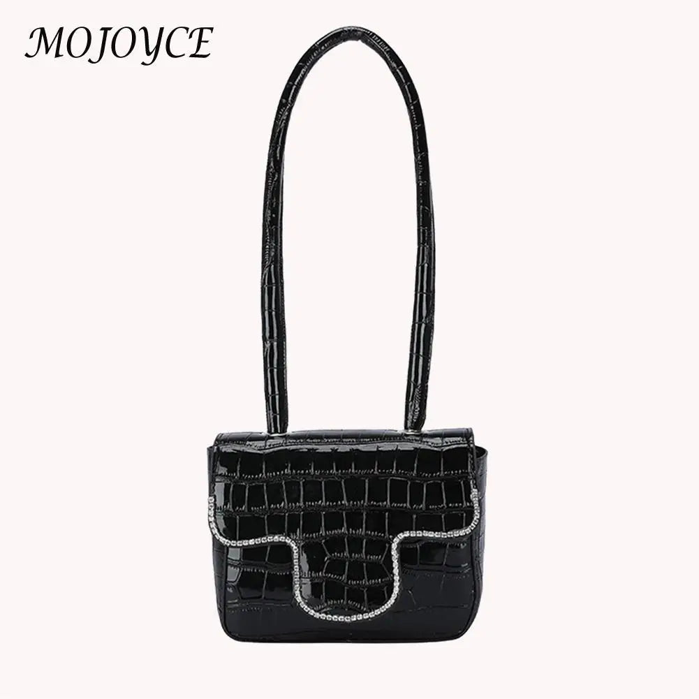 Stone Pattern Rhinestone Shoulder Bag Ladies Top-handle PU Handba